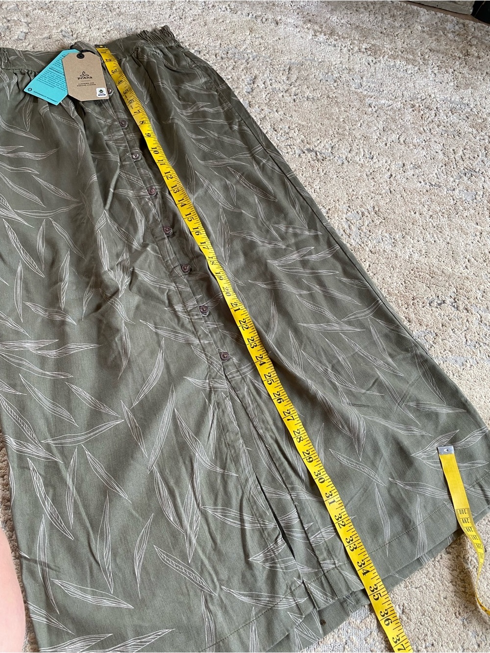 prAna Swift Lake Midi Skirt Rye Green Leaves Tencel Flowy Elasticated Waist: XS - Picture 5 of 10